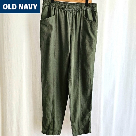 Old Navy Womens Linen Blend Ankle Pants - Olive Green - Picture 1 of 16